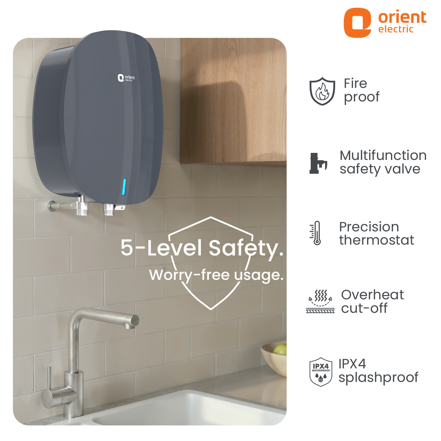 Instaflo Neo 3L Instant Water Heater (Geyser) | Shockproof | 6 years tank warranty | Midnight Grey