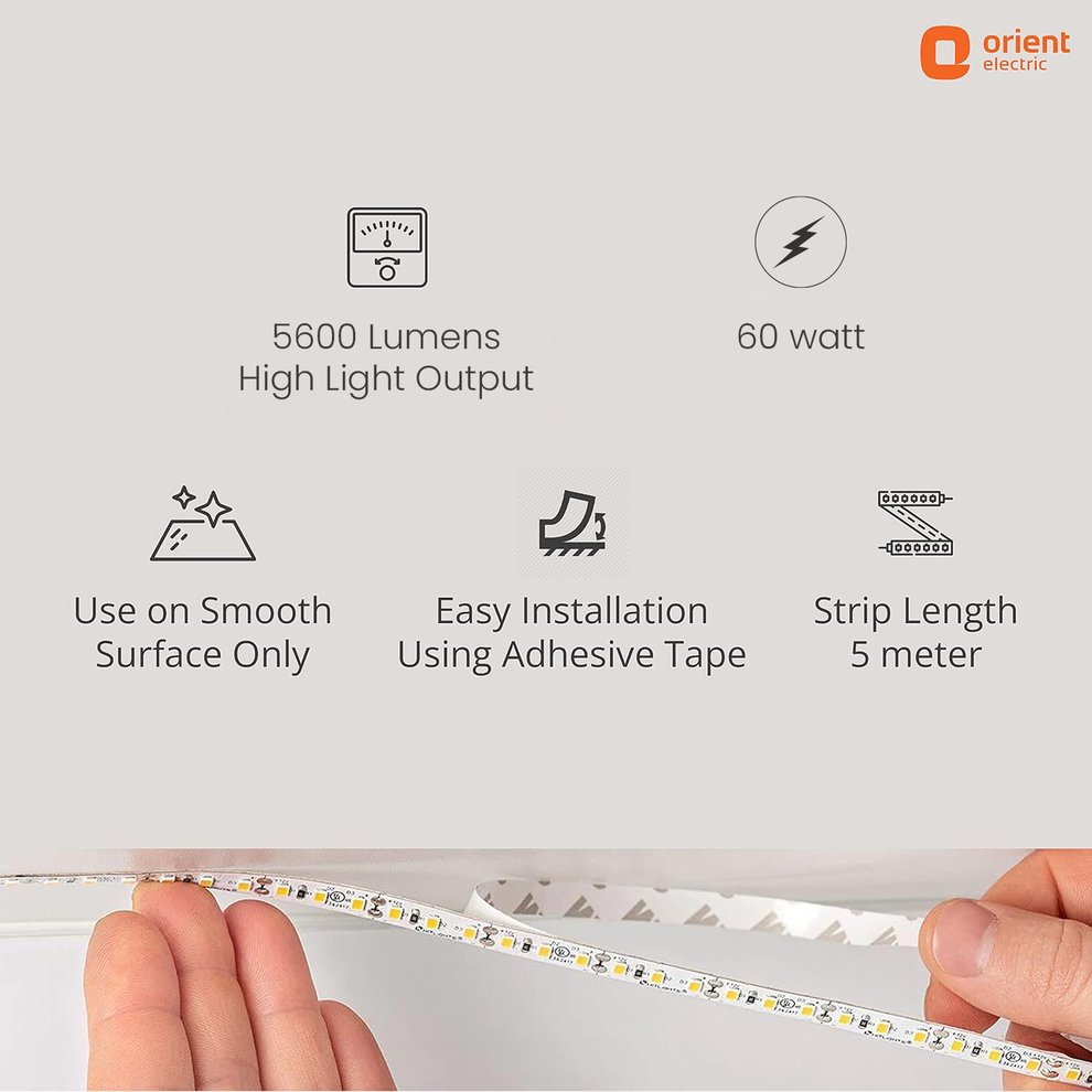 60W Warm White Natural White Red Pink Green Blue Cool White Ice Blue Amber LED Strip Light available in 9 vibrant colours 5600 lumens high light output use on smooth surface only easy installation using adhesive tape strip length 5 meter