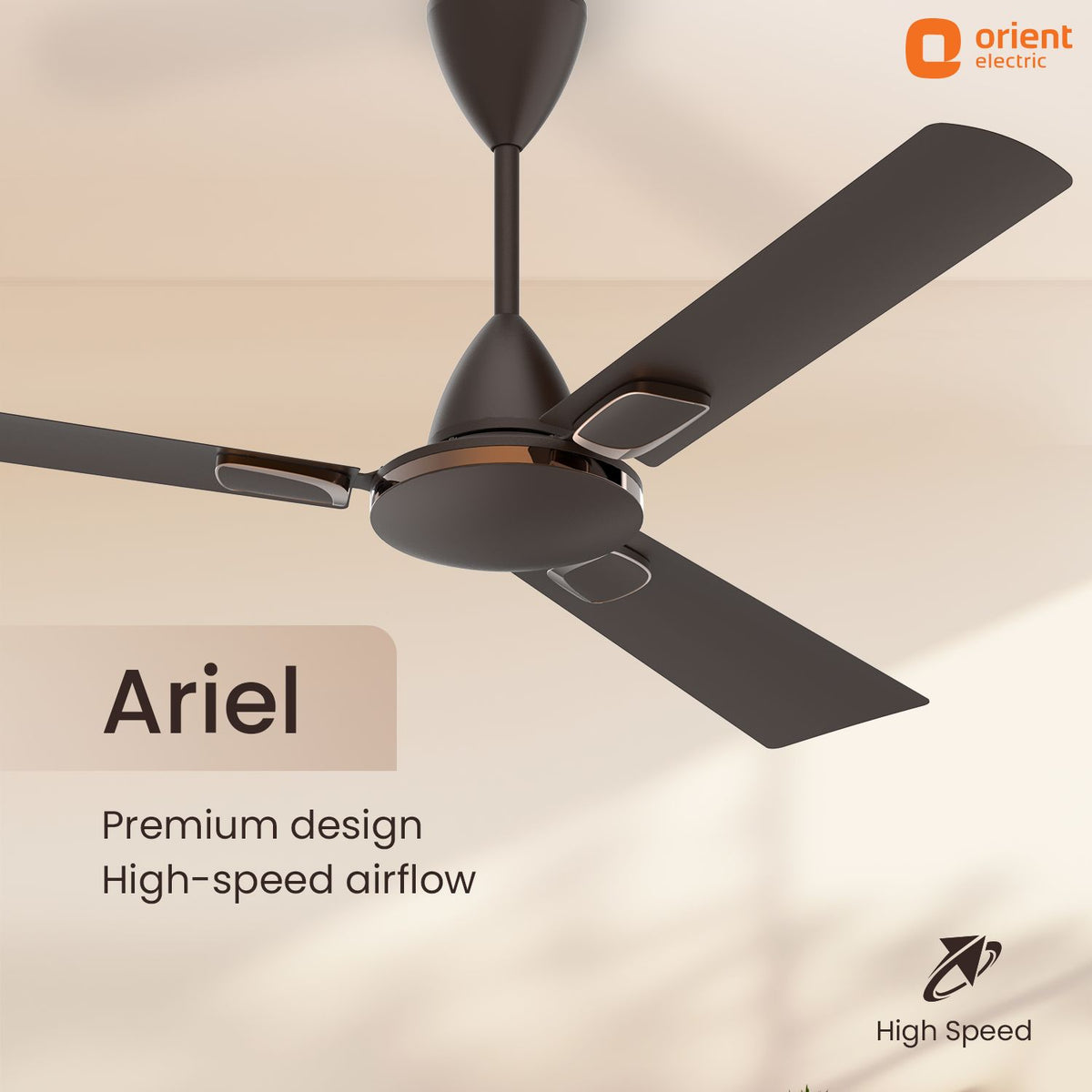 1200 mm MBC Orient Electric Ariel Ceiling Fan | Metallic Finish with Decorative Ring and Trims | High Speed Airflow 370 RPM | 2 Year Warranty premium design with high speed airflow
