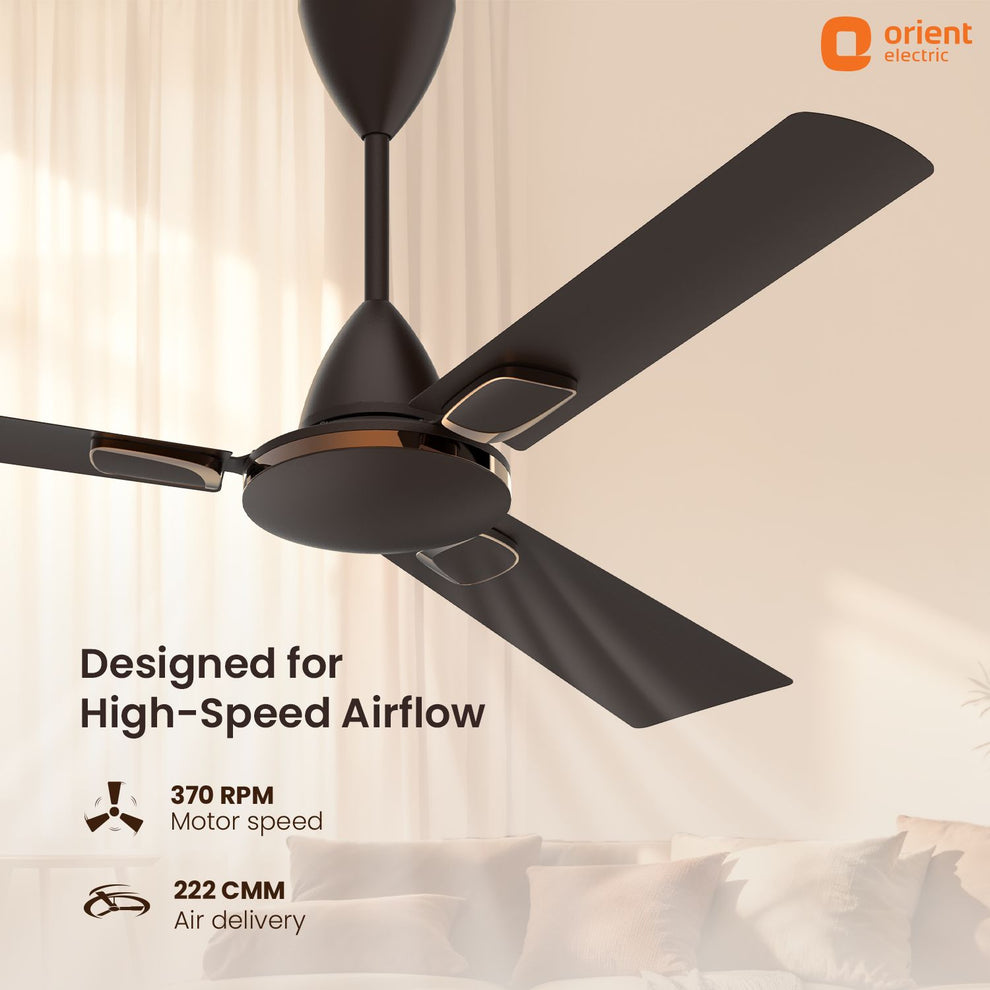 1200 mm MBC Orient Electric Ariel Ceiling Fan | Metallic Finish with Decorative Ring and Trims | High Speed Airflow 370 RPM | 2 Year Warranty designed for high speed airflow