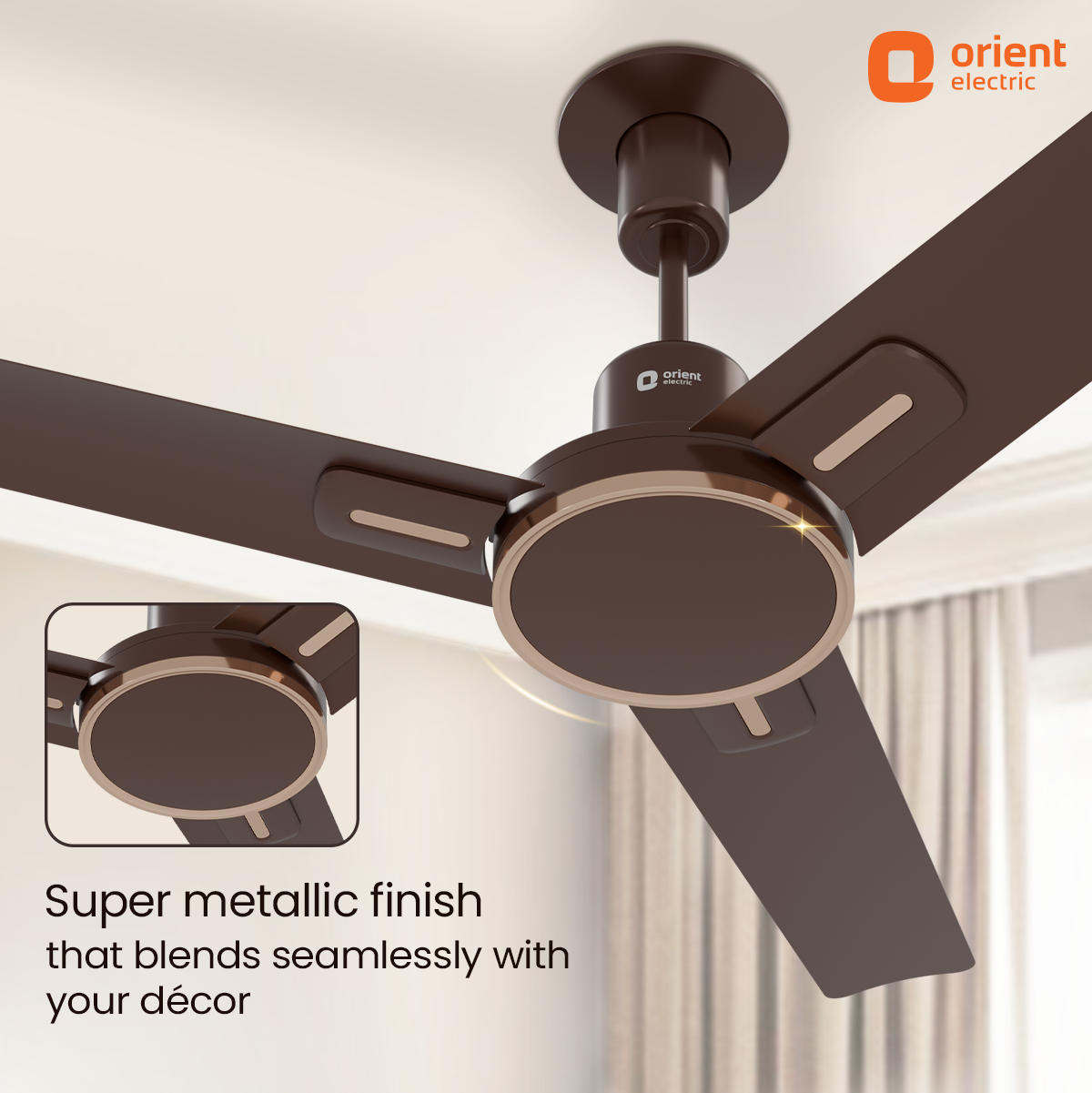 1200MM  Metallic Bronze Copper Ceiling Fan Orient