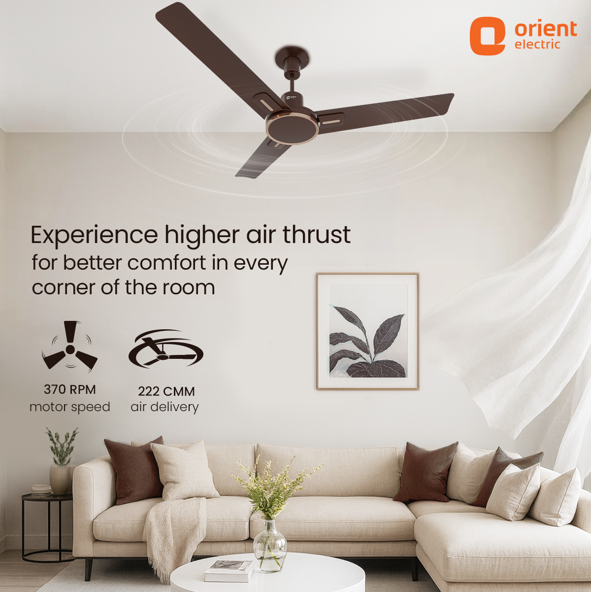 1200MM  Metallic Bronze Copper Ceiling Fan Orient