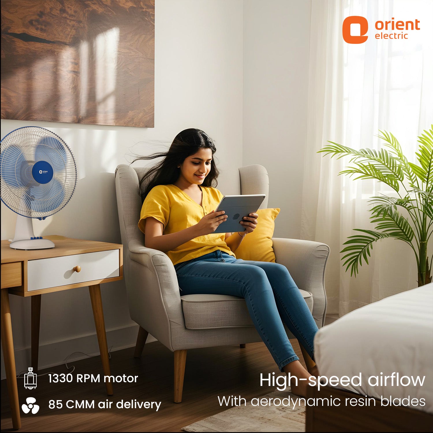 White Blue Table Fan Orient