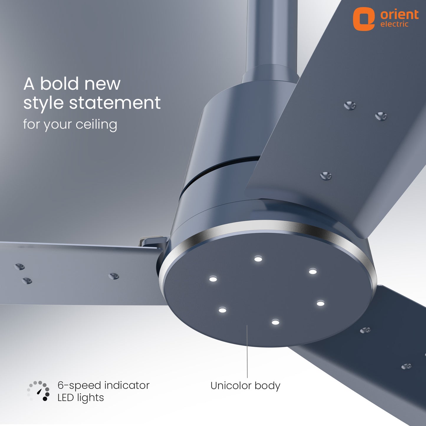 1200MM Steel Blue Ceiling fan with remote control Orient Electric