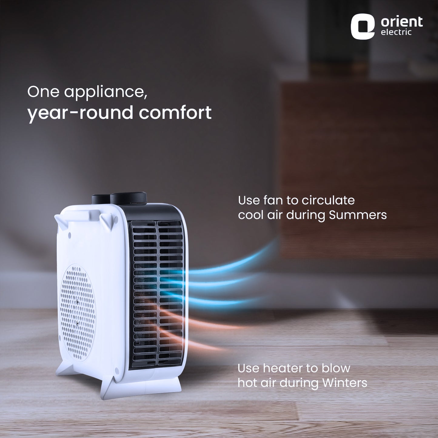 Glint Room Heater for Home | Dual Heating Mode (1000 | 2000 Watts) | Overheat Protection | 5 Level Safety | Electric Fan Heater for Winter