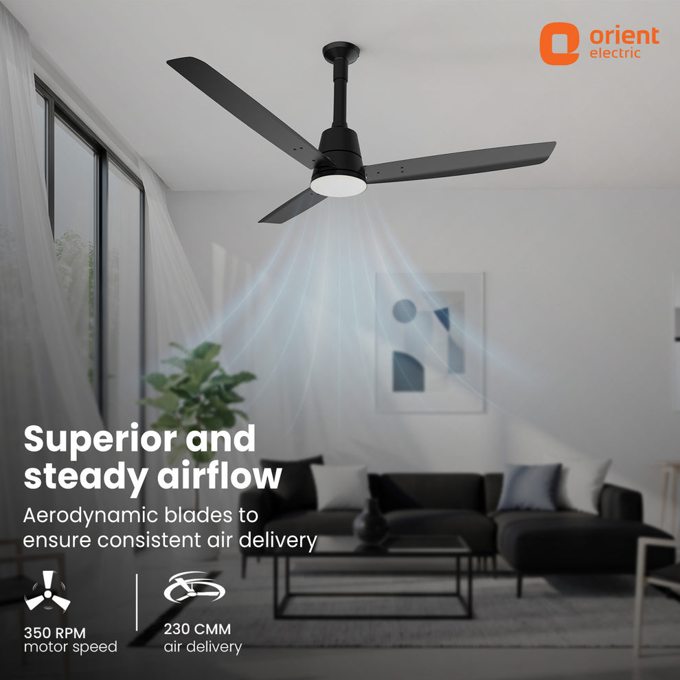 PROTON UL BLDC Fan black 1200 mm with  350 rpm motor speed and 230 cmm air delivery