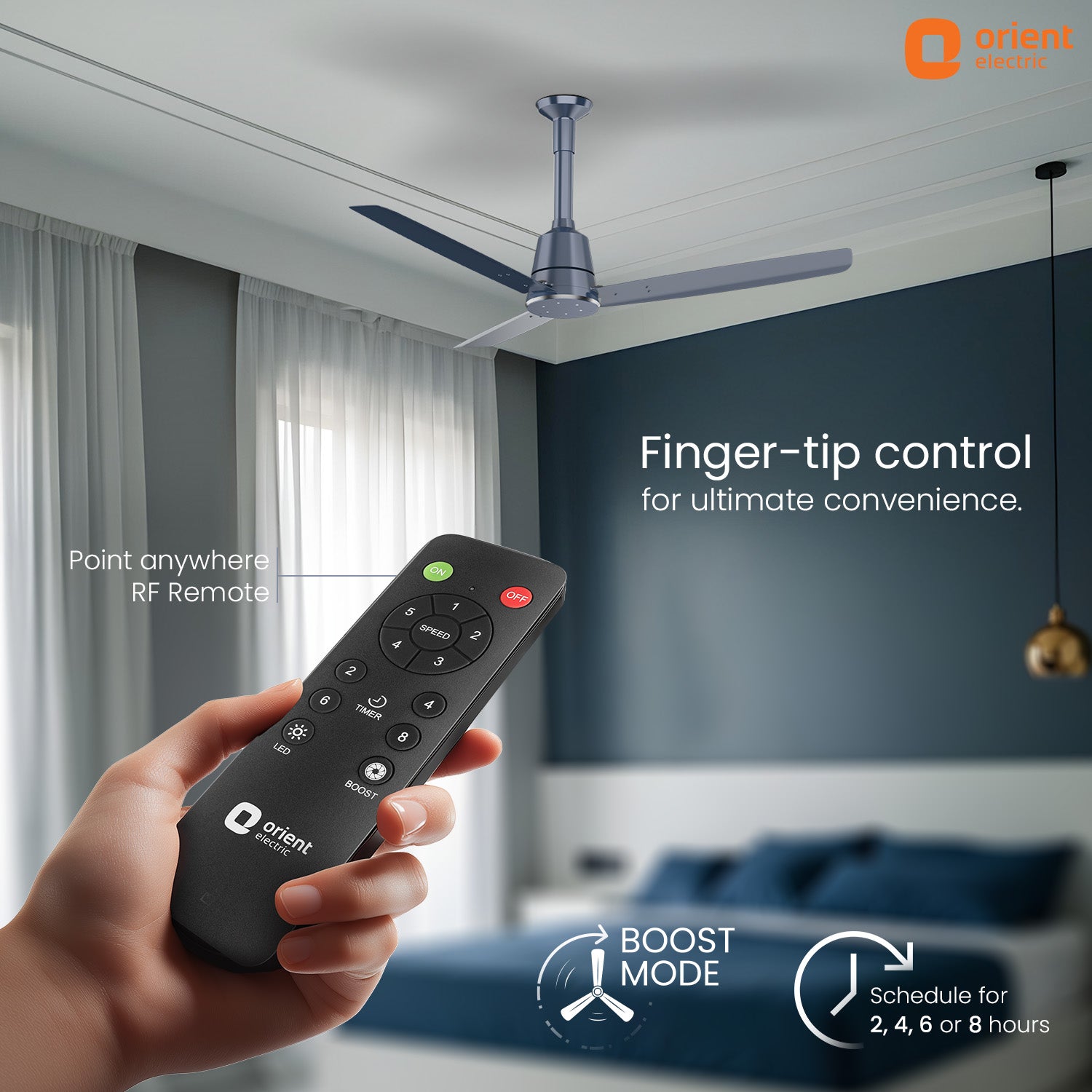1200MM Steel Blue Ceiling fan with remote control Orient Electric