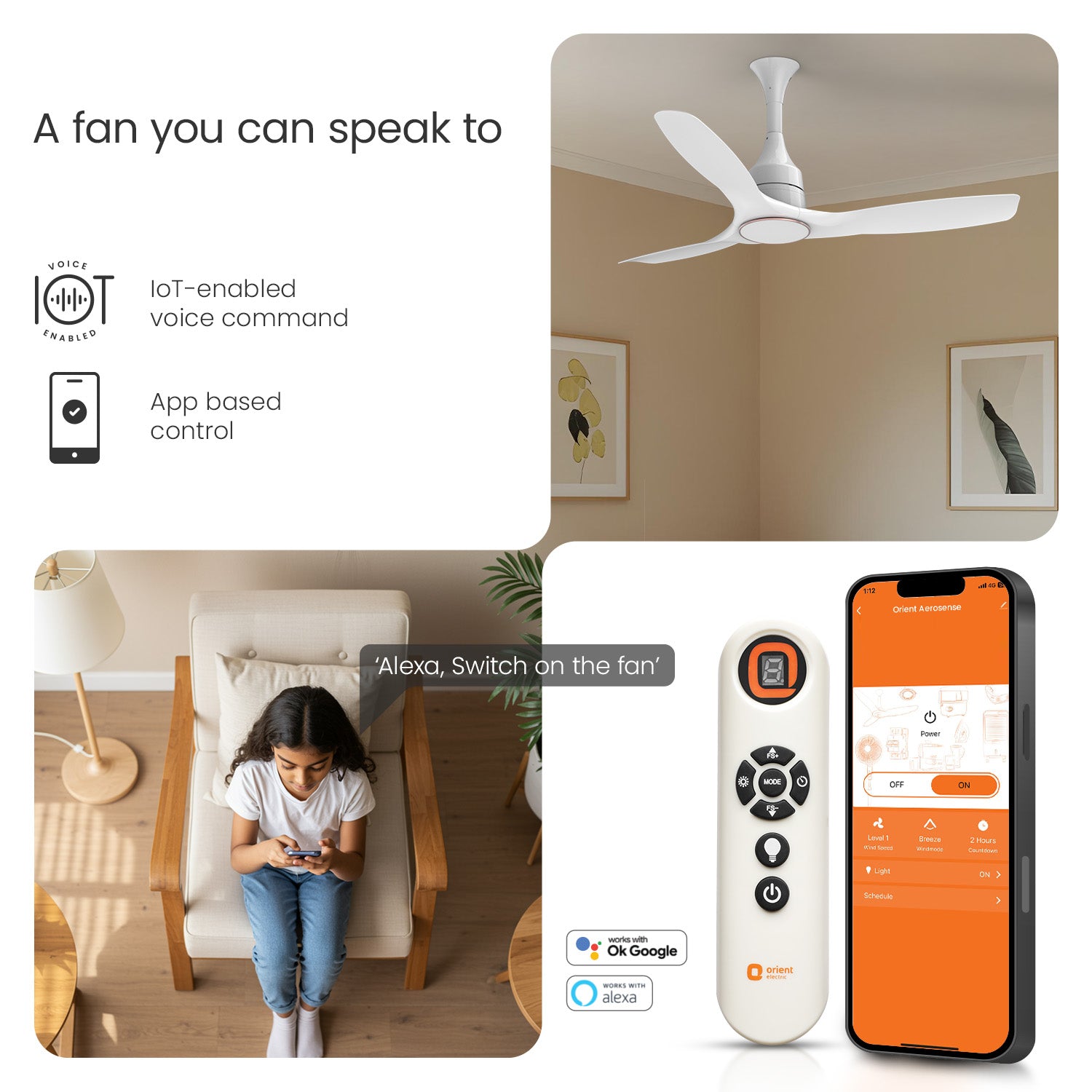 Non-Underlight White Aerosense Ceiling Fan By Orient