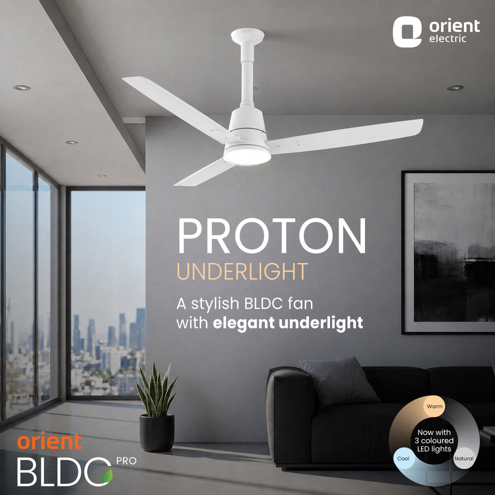 PROTON UL BLDC Fan white 1200 mm with led under light and adjustable canopy