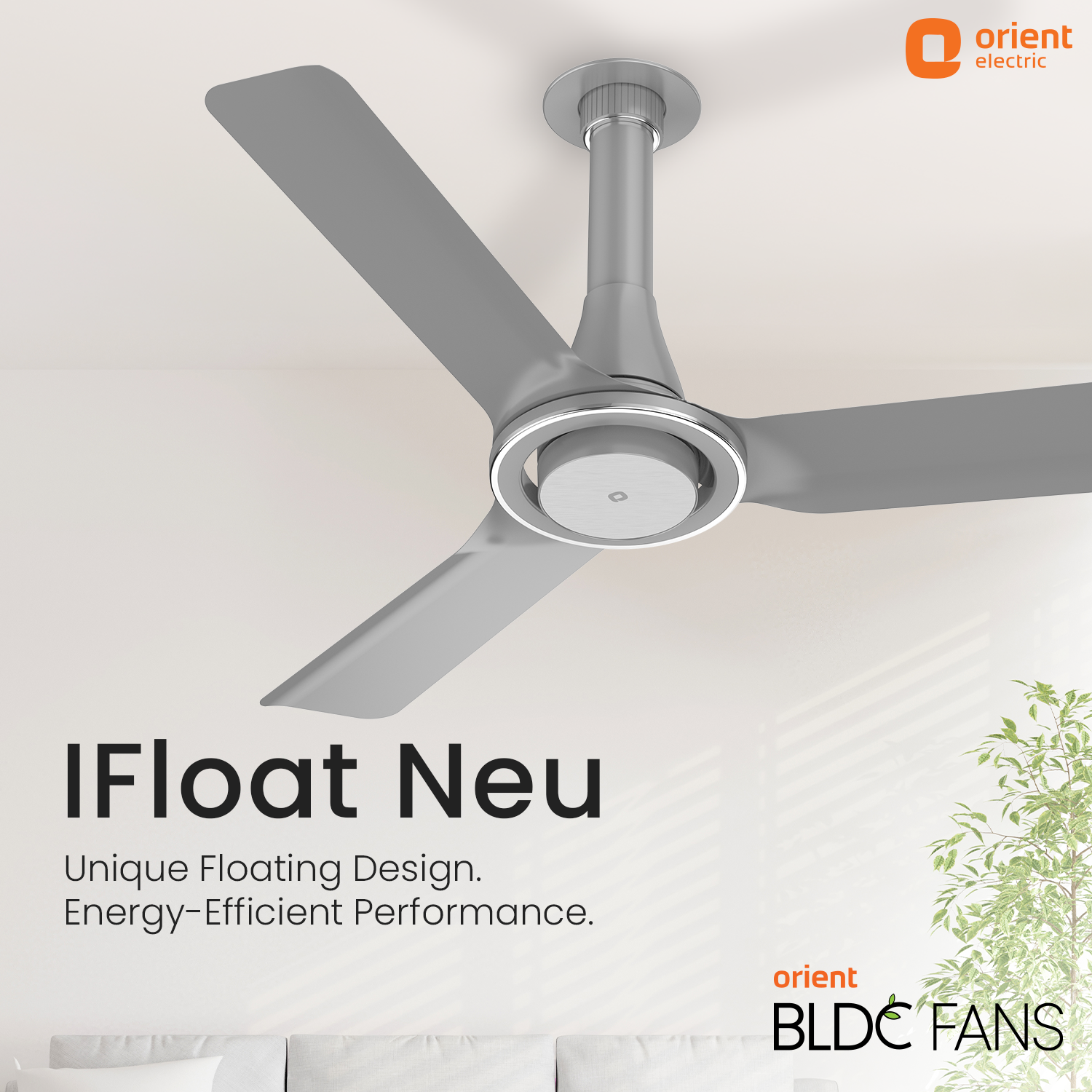 IFloat Neu BLDC Ceiling Fan glacier grey 1200 mm with unique floating design and energy efficient performance