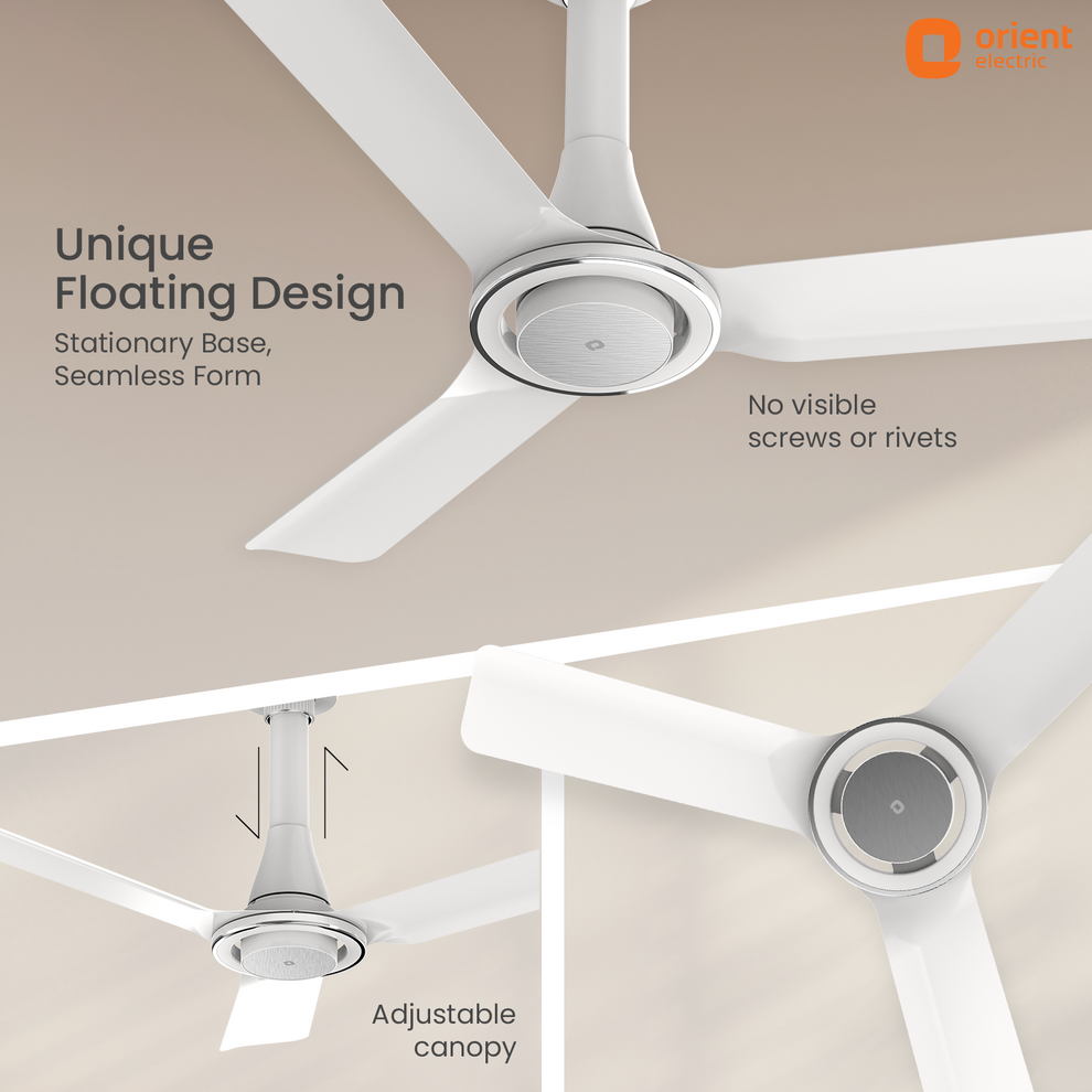 IFloat Neu BLDC Ceiling Fan white 1200 mm with adjustable canopy and no visible screws or rivets