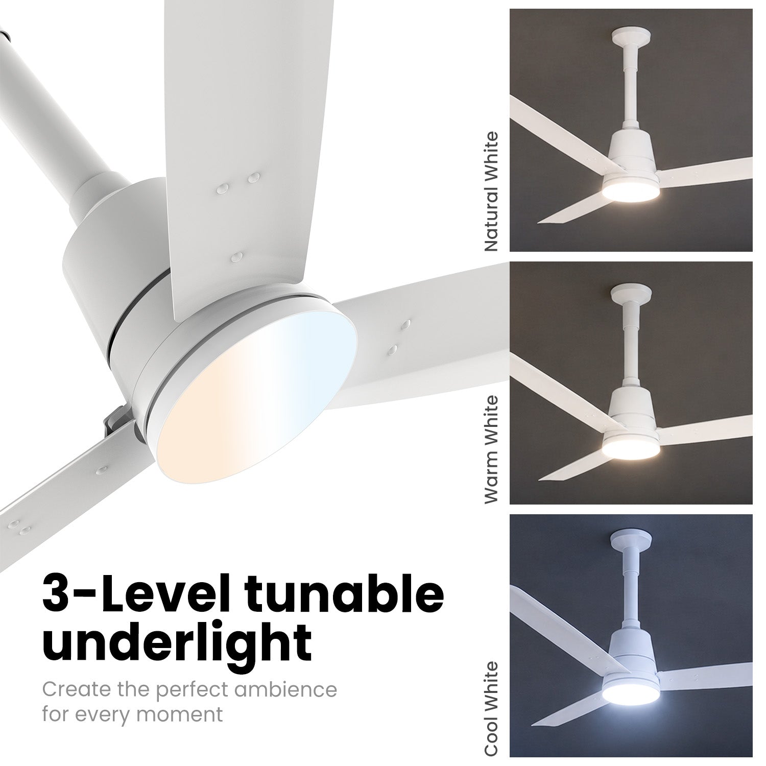 PROTON UL BLDC Fan white 1200 mm with led under light and adjustable canopy