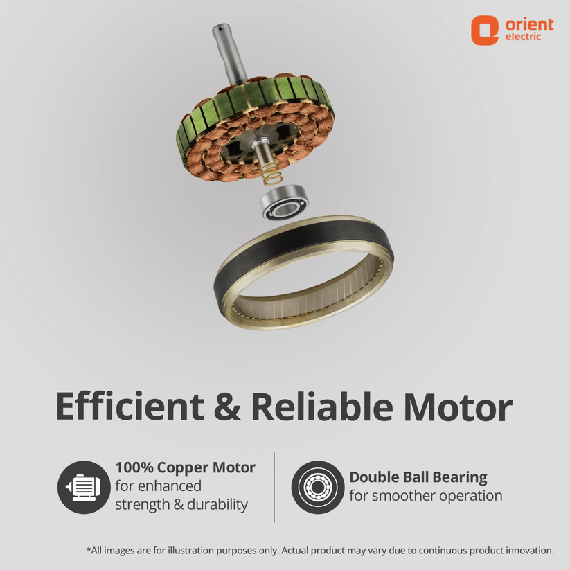 Rapid Air High Speed Ceiling Fan | 2-Year Warranty Brown 100% Copper Windings with Double Ball Bearings - product feature