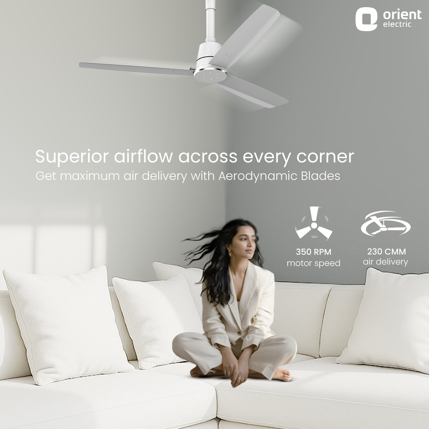 1200MM White Ceiling fan with remote control Orient Electric