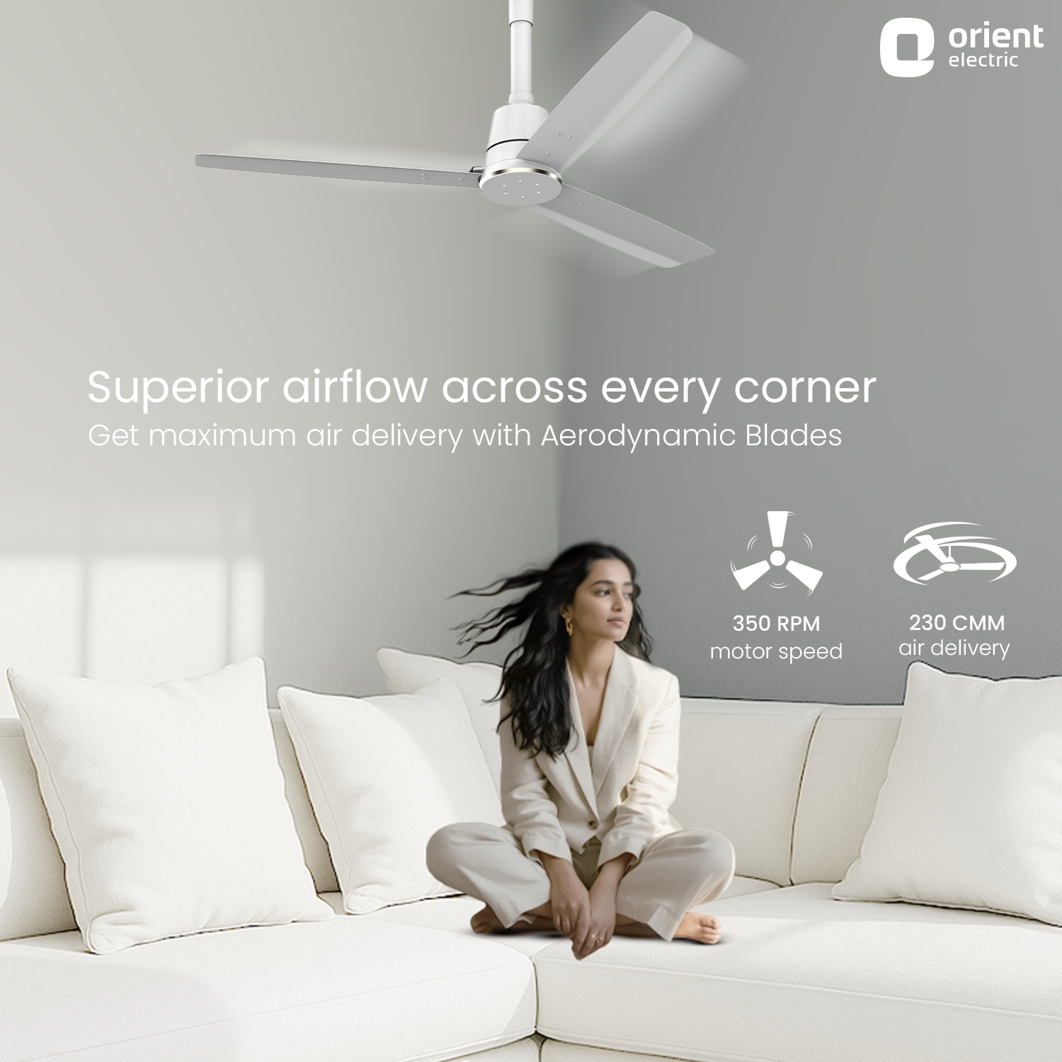 1200MM White Ceiling fan with remote control Orient Electric