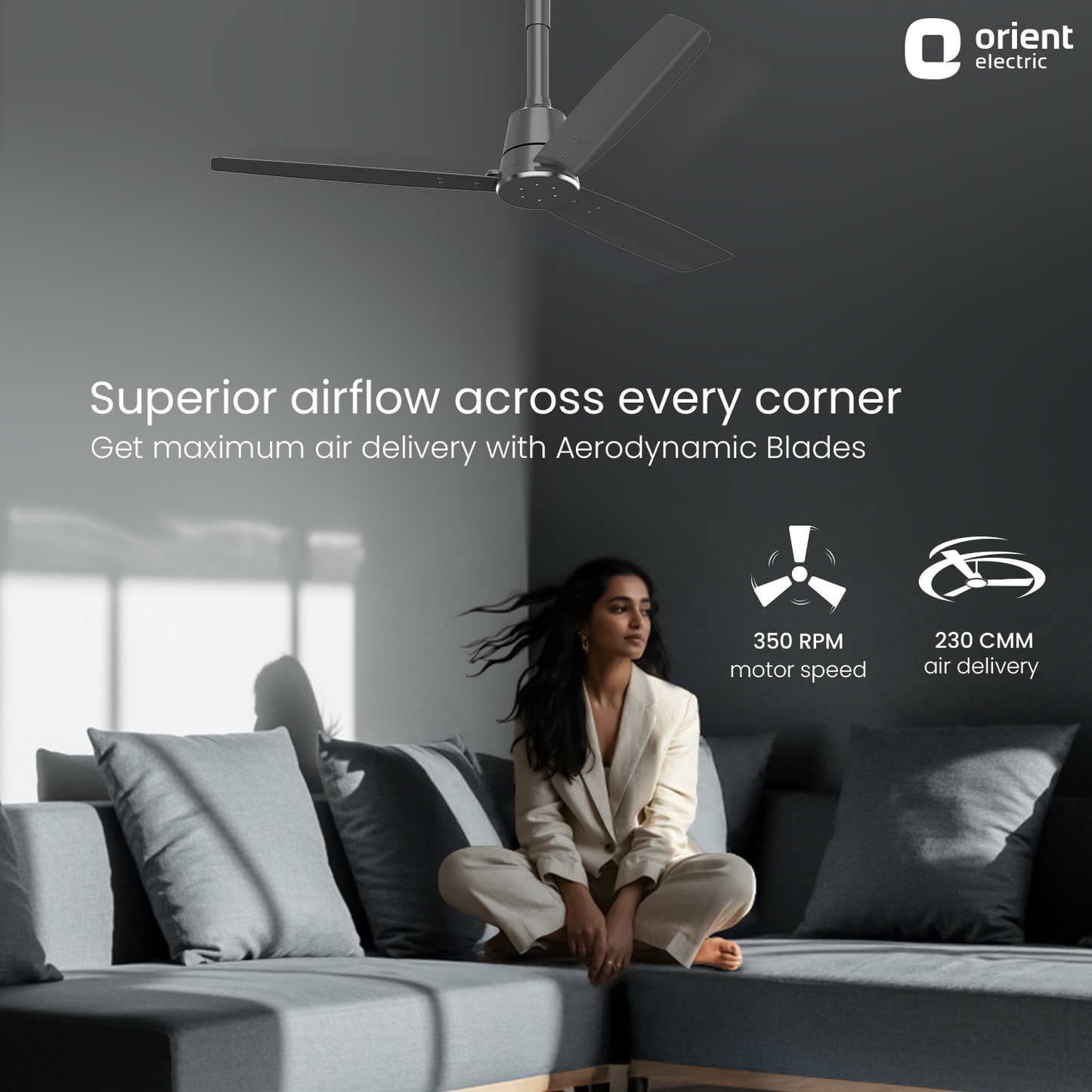 1200MM Dark Grey Ceiling fan with remote control Orient Electric