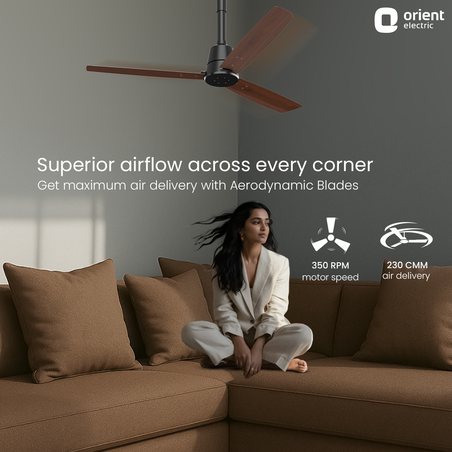1200MM Dark teakwood Ceiling fan with remote control Orient Electric