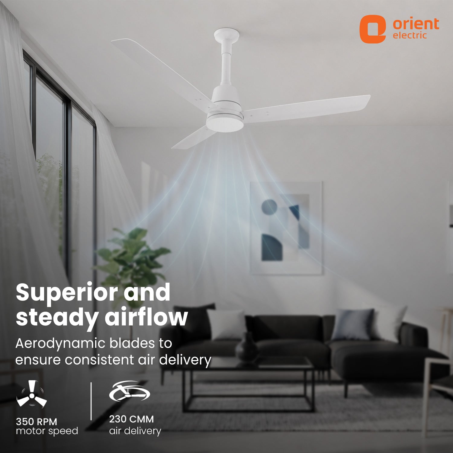 PROTON UL BLDC Fan white 1200 mm with led under light and aerodynamic blades in white with superior and steady airflow