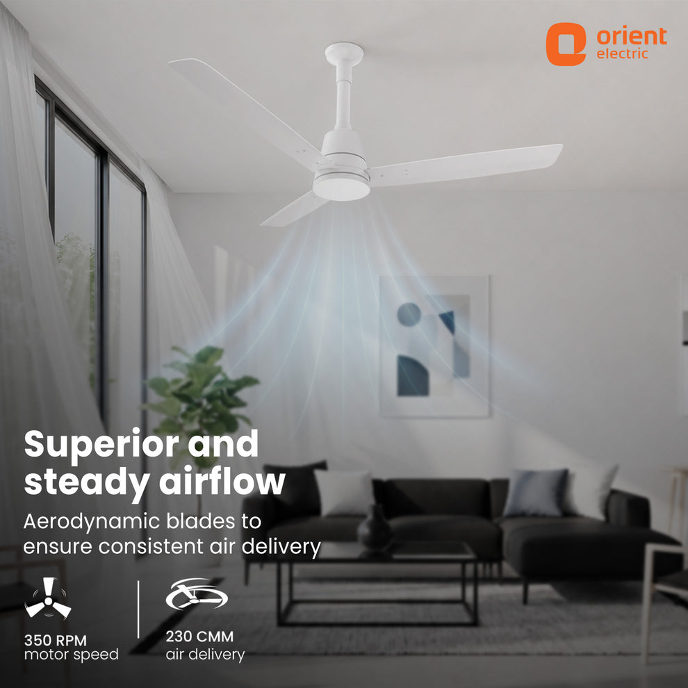 PROTON UL BLDC Fan white 1200 mm with led under light and aerodynamic blades in white with superior and steady airflow