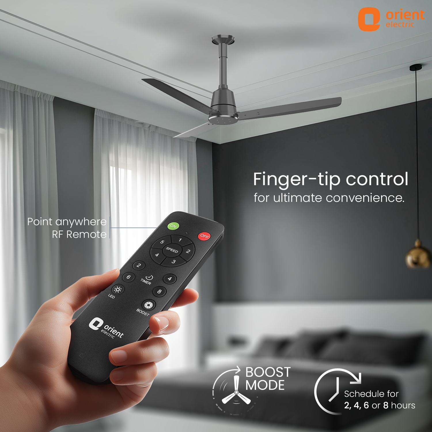 1200MM Dark Grey Ceiling fan with remote control Orient Electric