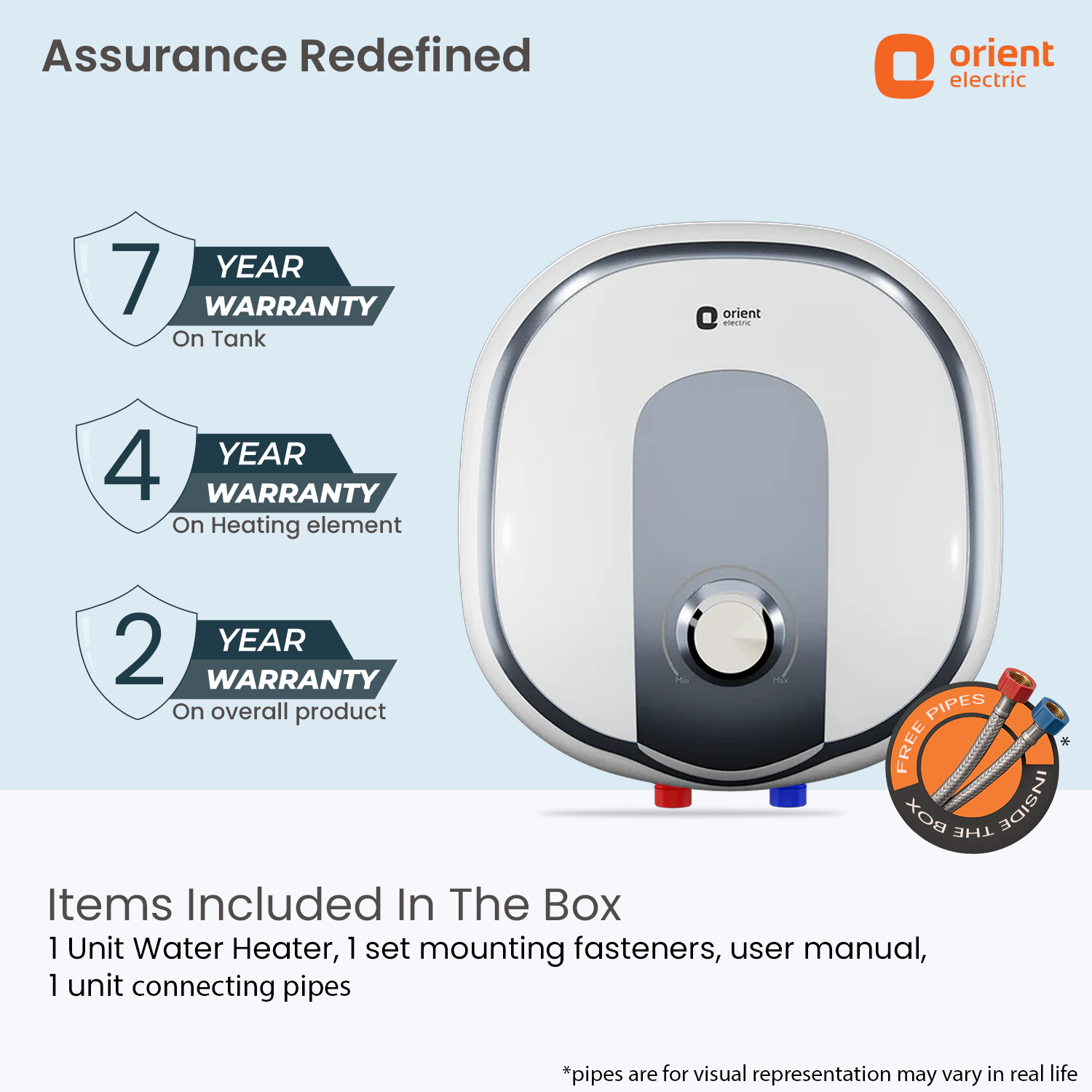 Orient Electric aquator IOT water heater with free connecting pipes and 2 years warranty