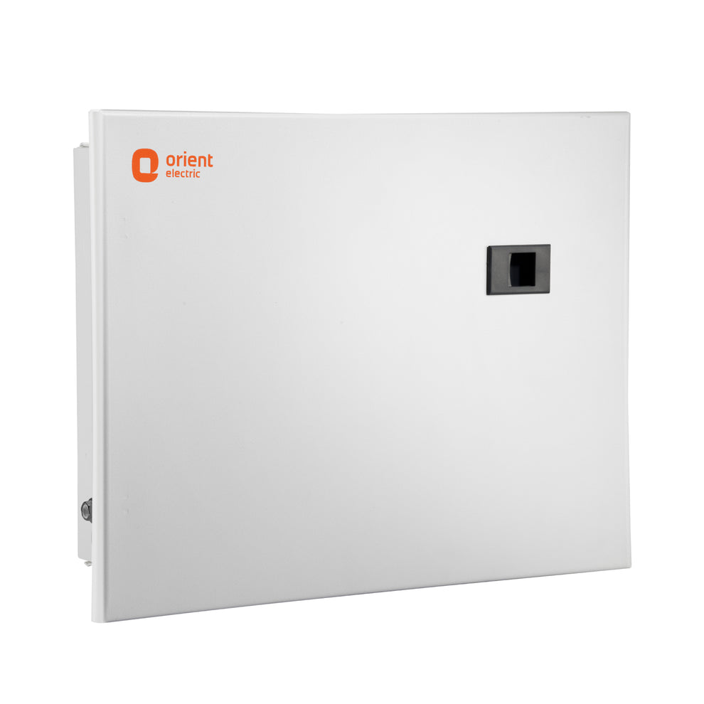 SPN 6W Canvas 'O' Horizontal Double Door Distribution Board - angled front view, door closed - Orient Electric