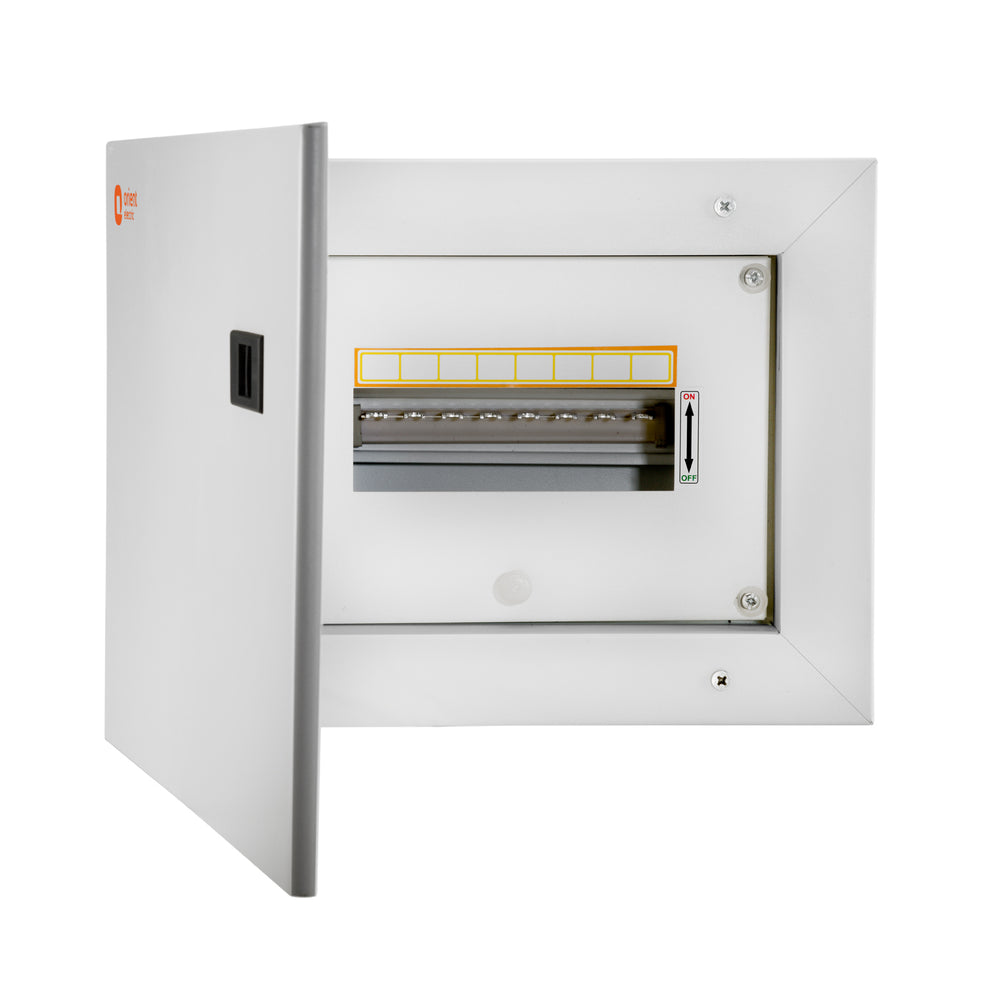 SPN 16W Canvas 'O' Horizontal Double Door Distribution Board - open door view with DIN rail - Orient Electric