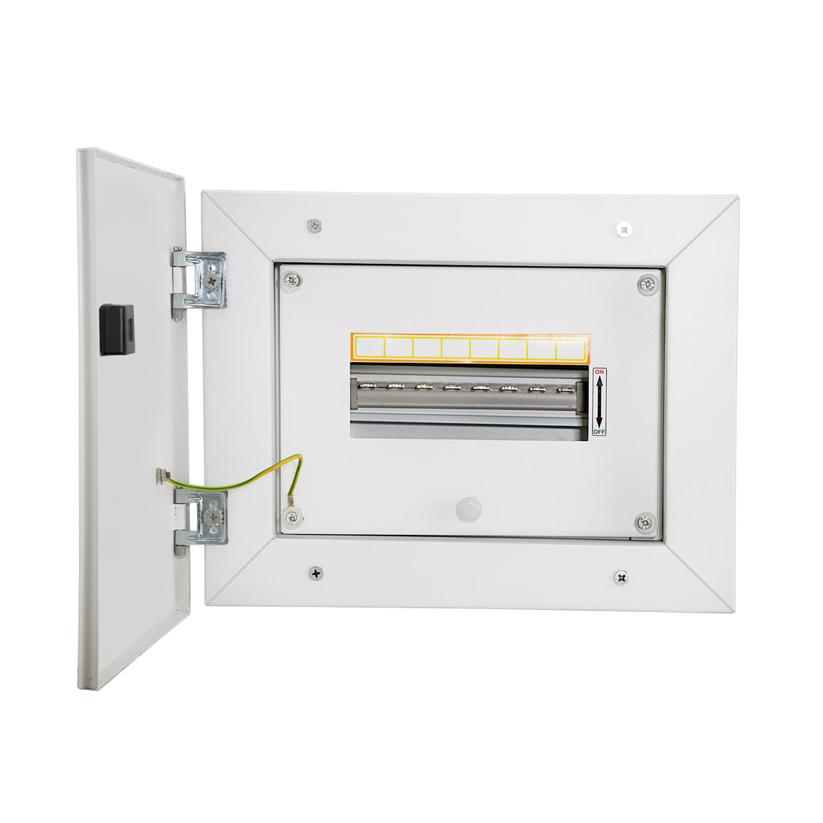 SPN 8W Canvas 'O' Horizontal Double Door Distribution Board - open door view with door earthing - Orient Electric