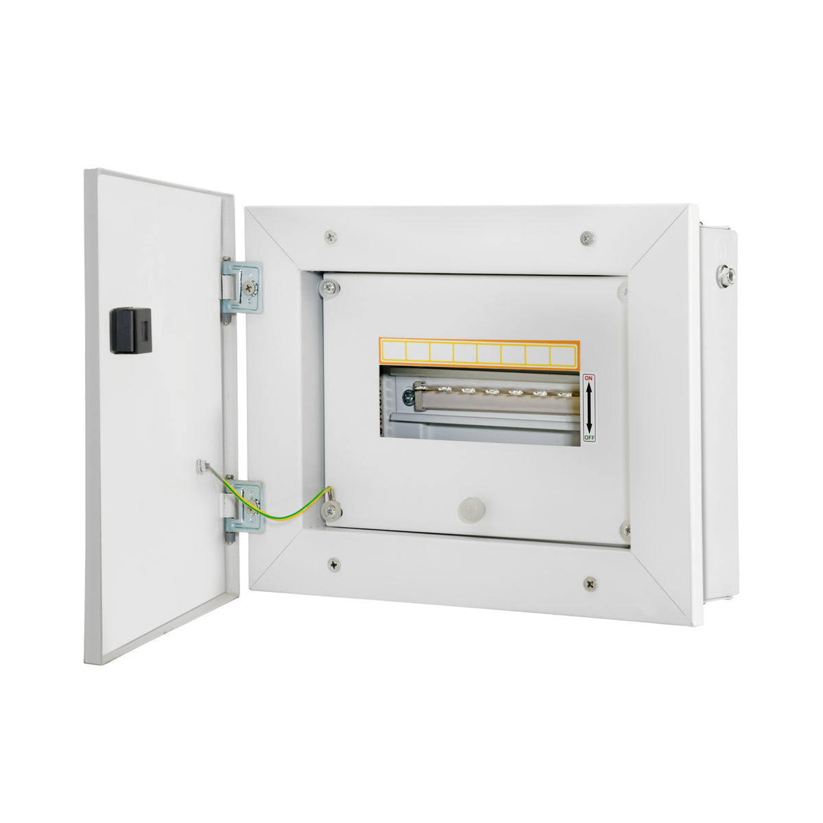 SPN 16W Canvas 'O' Horizontal Double Door Distribution Board - open door angled view - Orient Electric