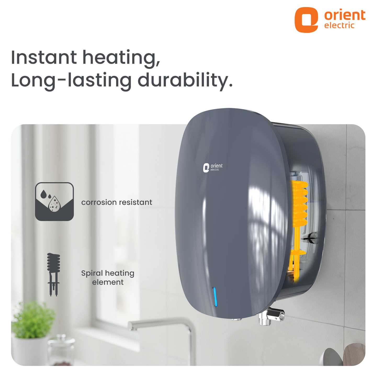 Instaflo Neo 3L Instant Water Heater (Geyser) | Shockproof | 6 years tank warranty | Midnight Grey