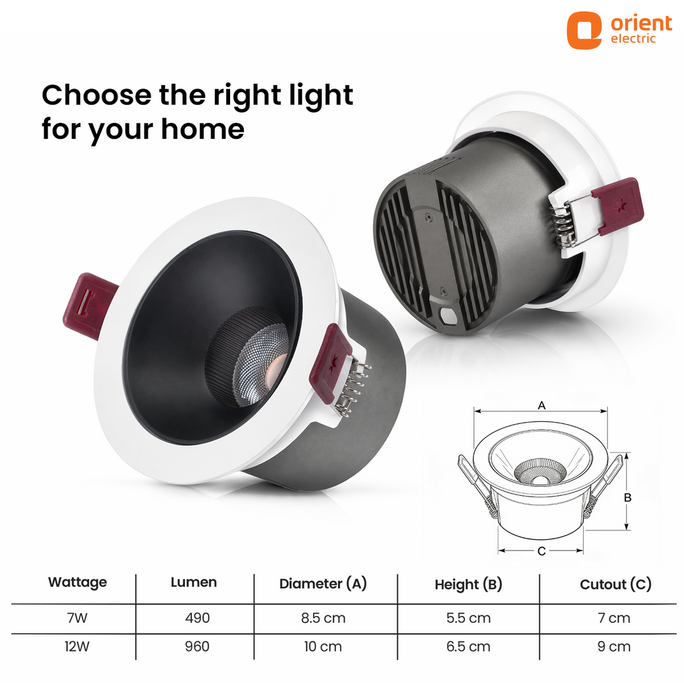 prism luna led cob downlighter 7w 12w cool white warm white natural white technical specification