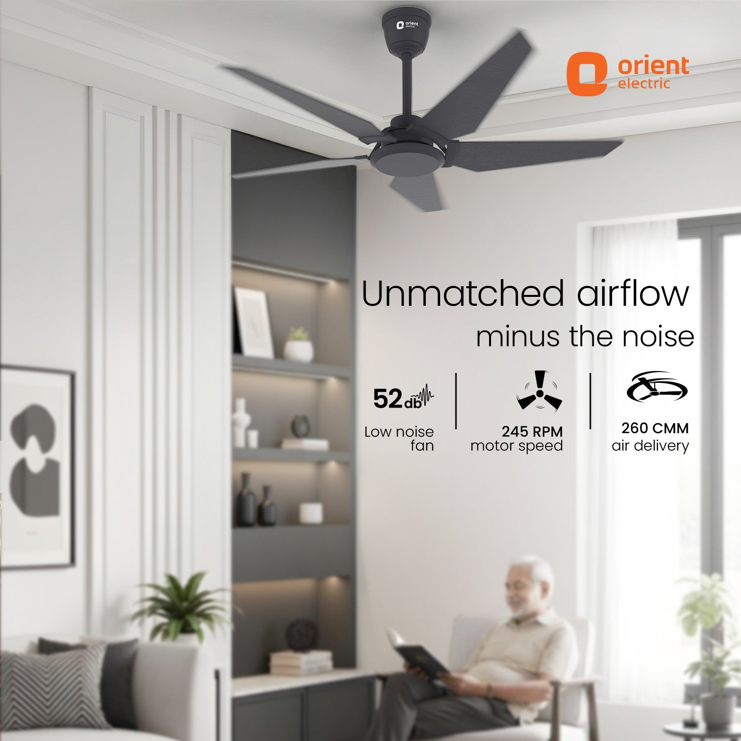 1320MM Non-Underlight BLDC Ceiling Fan 5 Blade Orient Low Noise