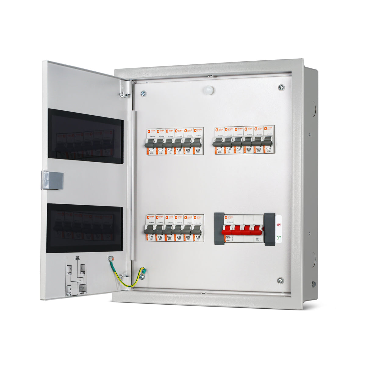 TPN 4W N' Series Acrylic Door Distribution Board - open door view with MCBs - Orient Electric