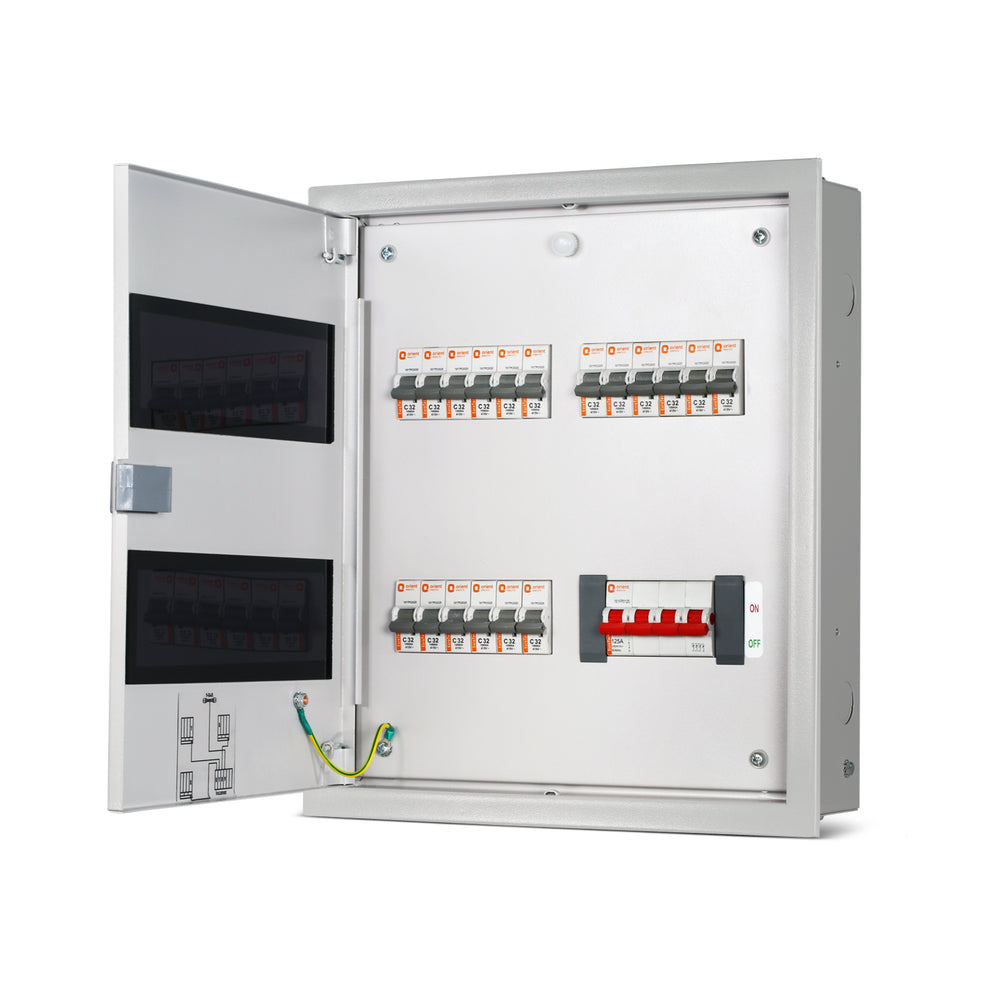 TPN 8W N' Series Acrylic Door Distribution Board - open door view with MCBs - Orient Electric