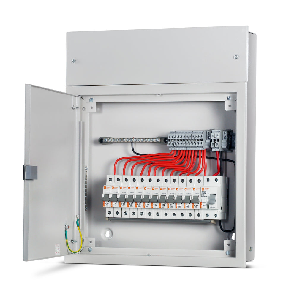 SPN 12W N' Series DB DD PW Cable End Box Distribution Board - open door view with prewired MCBs - Orient Electric