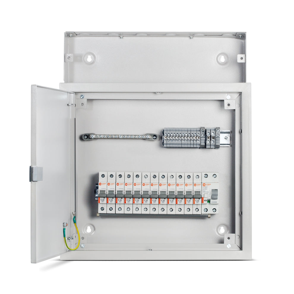 SPN 12W N' Series DB DD PW Cable End Box Distribution Board - open door angled view - Orient Electric