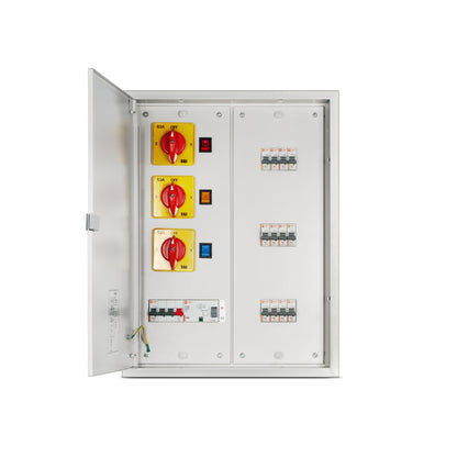 40A 4W N' Series Vertical Phase Selector TPN Distribution Board - open door view with phase selector switches - Orient Electric