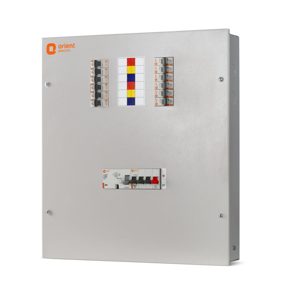 Single 6W N' Series Vertical TPN Distribution Board - single door, front view - Orient Electric
