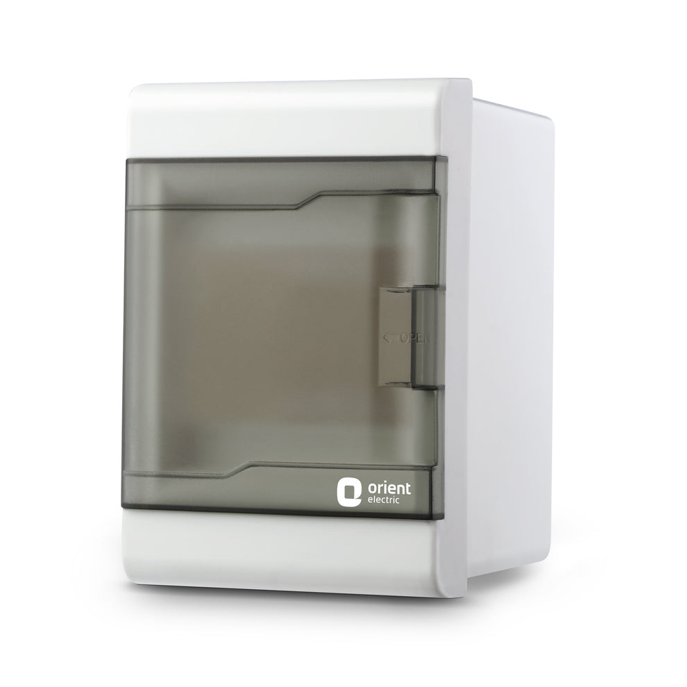 Plastic 4W Stella MCB Enclosure Distribution Board - front view, flat - Orient Electric